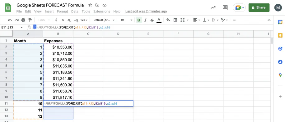 Google Sheets FORECAST Function (+ Examples) | Layer Blog